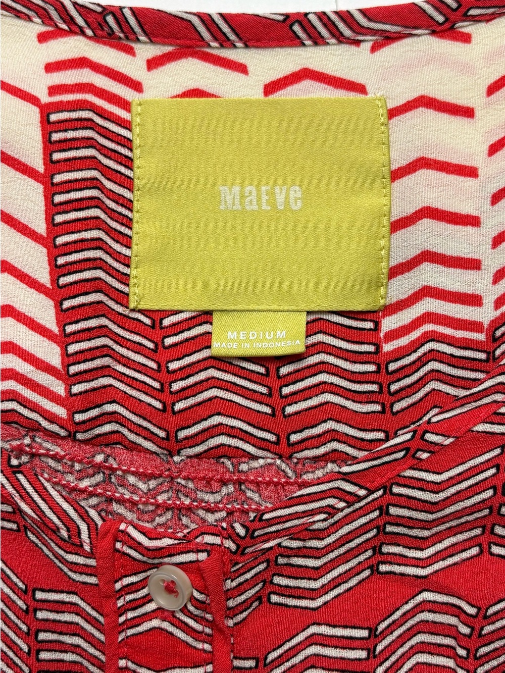 Anthropologie Maeve Veronia Chevron Print Shirt Dress Pockets Red Cream Size M - Picture 10 of 13